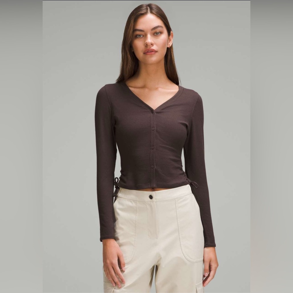 Lululemon: Side-Cinch Ribbed Cardigan, 
Espresso, Size 6